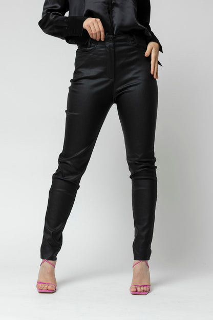 Black Waxed Slim Leg Pant- Sale