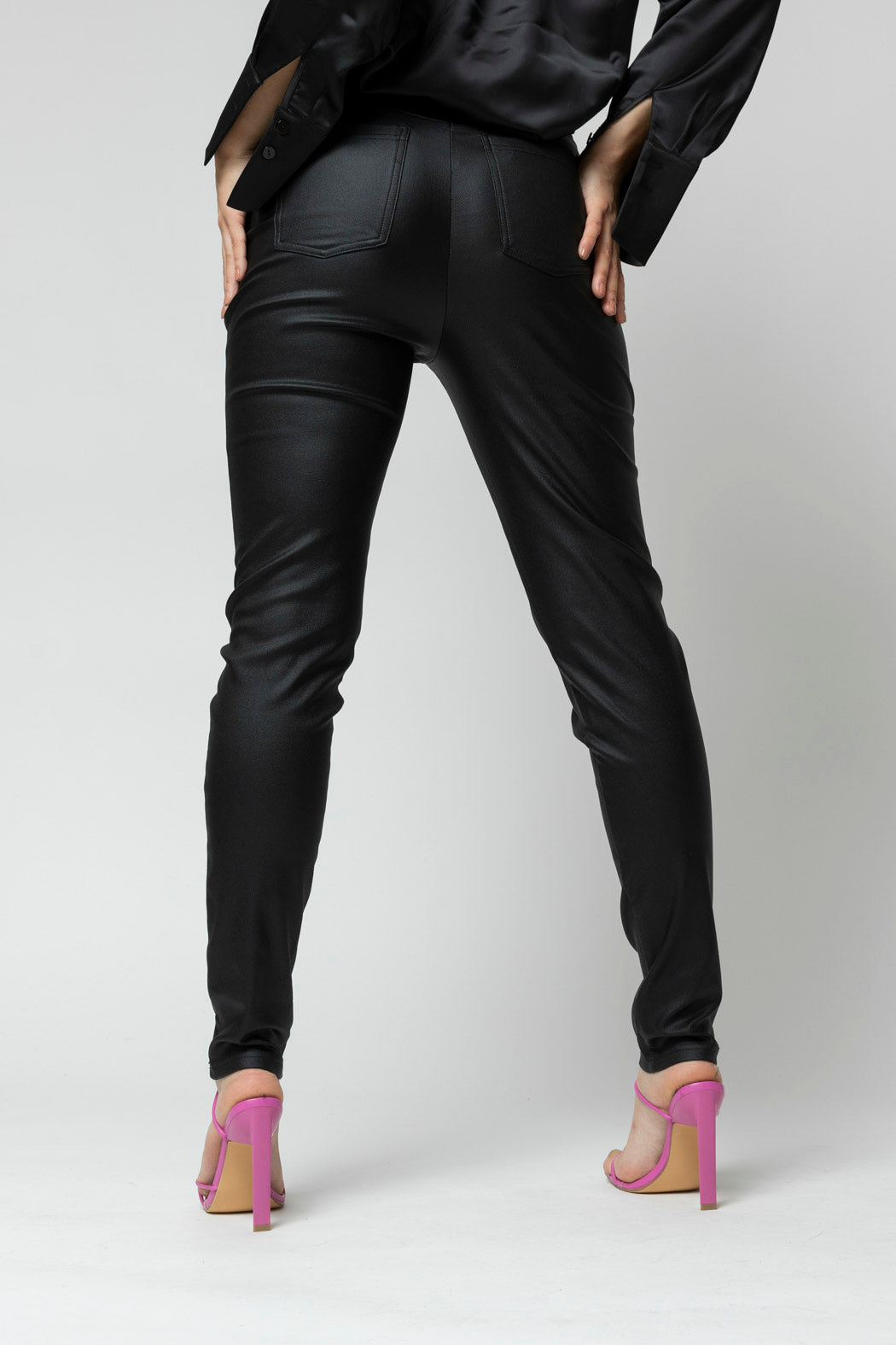 Black Waxed Slim Leg Pant- Sale