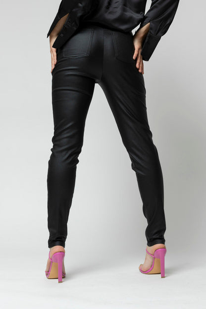 Black Waxed Slim Leg Pant- Sale