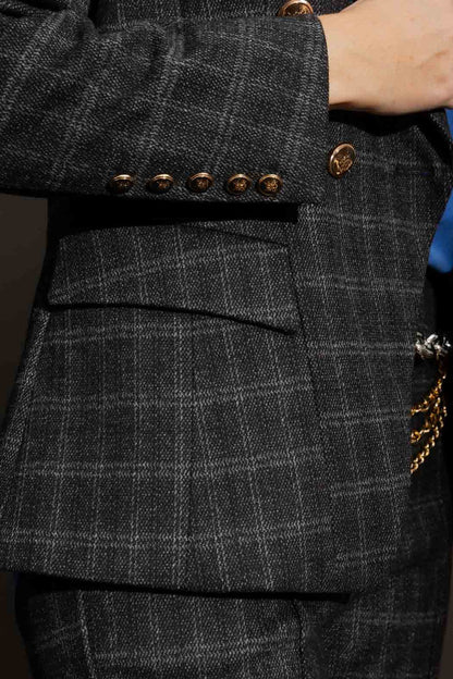 Charcoal Check Sisca Belt Blazer Charcoal Check
