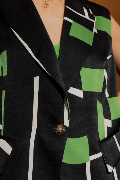 Black/Green Single Breasted Vest