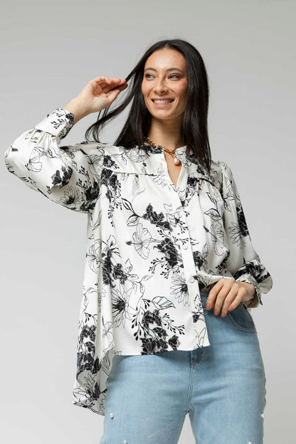 Black White Gathered Shirt