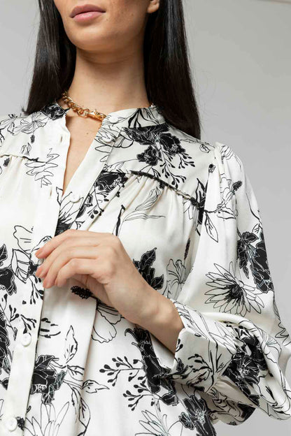 Black White Gathered Shirt