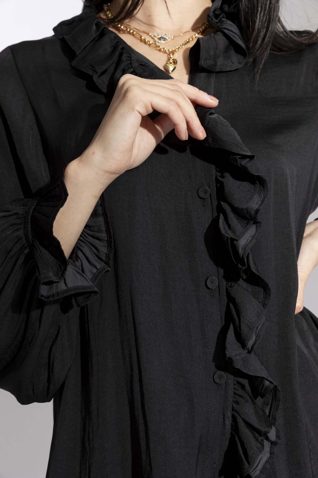 Black Double Frill Blouse