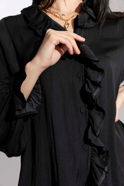 Black Double Frill Blouse
