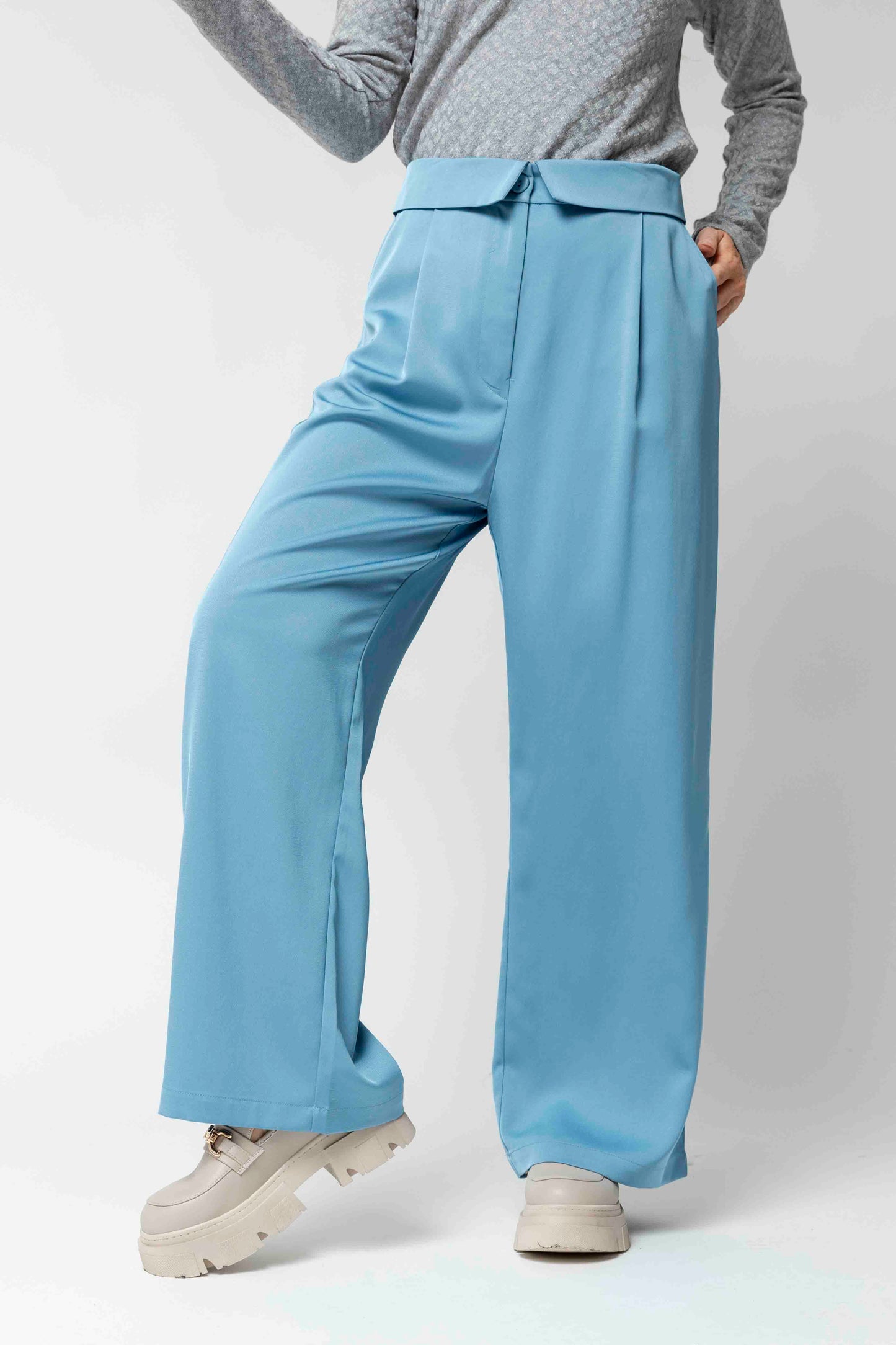 Blue Shimmer Paperbag Pants