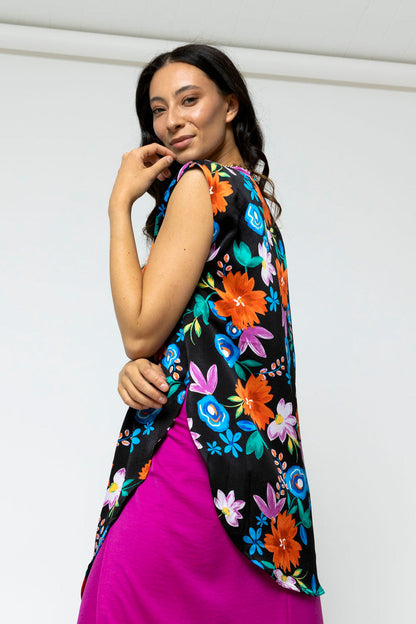 Black Floral Sleeveless Zhoush Tie Top - Sale