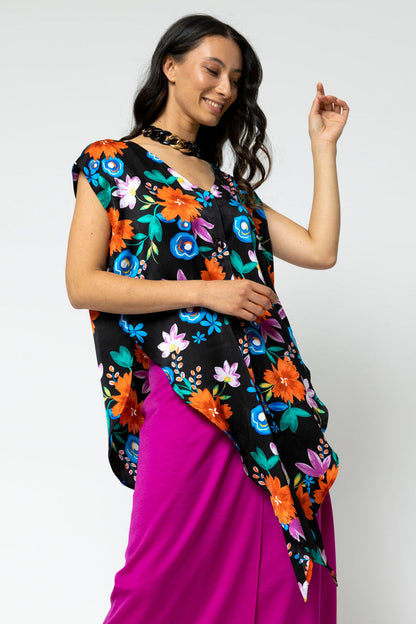 Black Floral Sleeveless Zhoush Tie Top - Sale