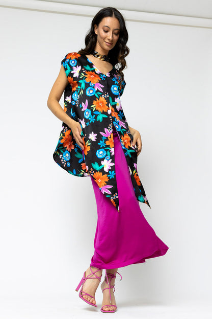 Black Floral Sleeveless Zhoush Tie Top - Sale