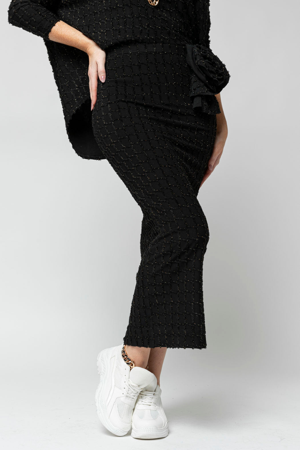 Black Shimmer Rosette Tube Skirt