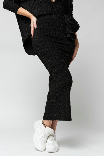 Black Shimmer Rosette Tube Skirt
