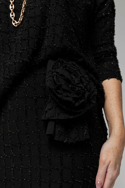 Black Shimmer Rosette Tube Skirt