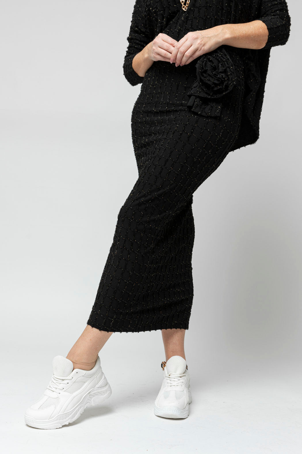 Black Shimmer Rosette Tube Skirt