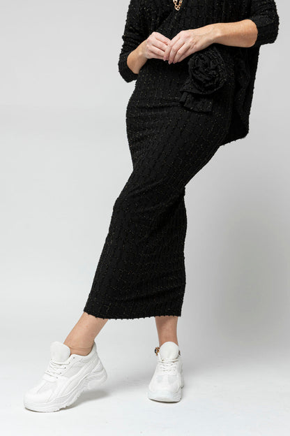 Black Shimmer Rosette Tube Skirt