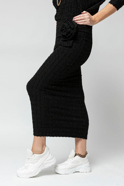 Black Shimmer Rosette Tube Skirt