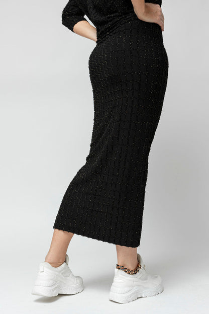 Black Shimmer Rosette Tube Skirt