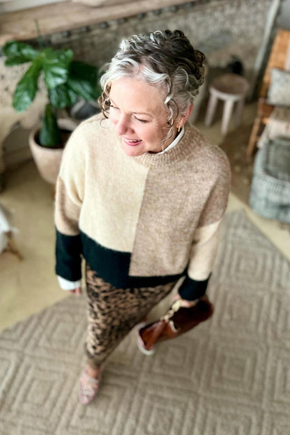 Camel Patchwork Knit Jumper Camel S