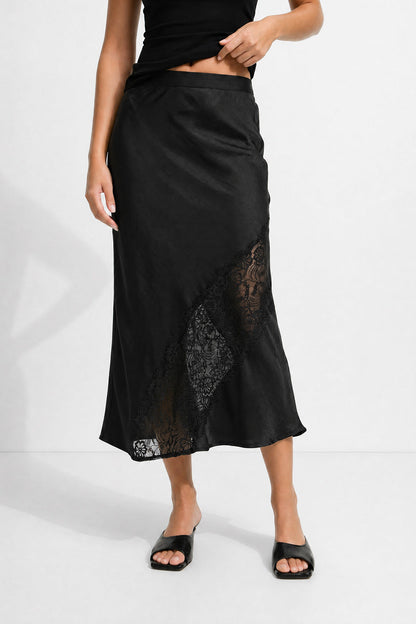 Black Glow Lace Bias Skirt