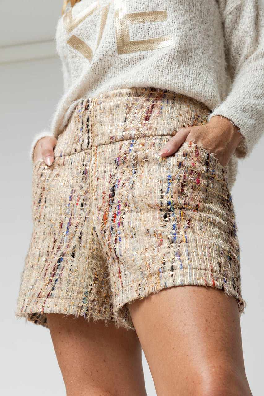 Beige Applique Short - Final Sale