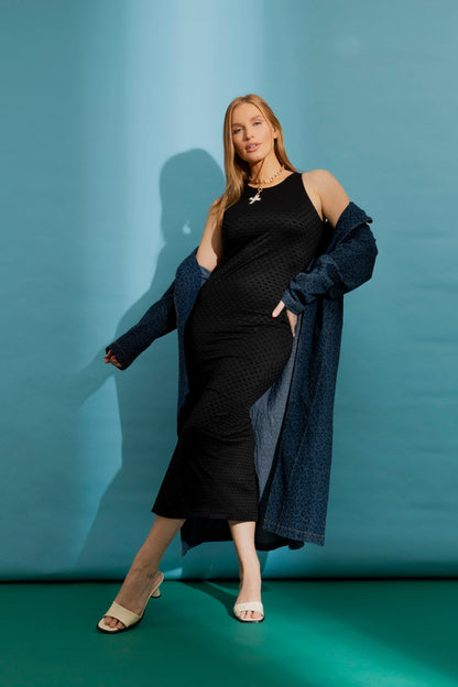 Black Checkerboard Summer Contour Dress