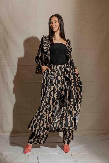 Black/taupe Silky Ruffle Dress