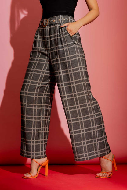 Black Check Linen Crop Cleo Pant