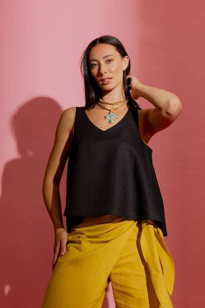 Black Linen Bell Cami