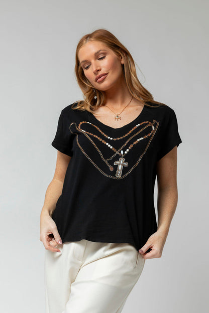 Black Necklace Embellished T-shirt