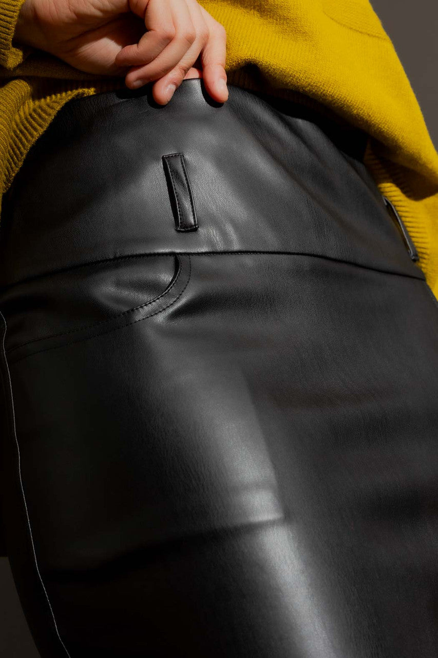 Black Faux Leather Pencil Skirt