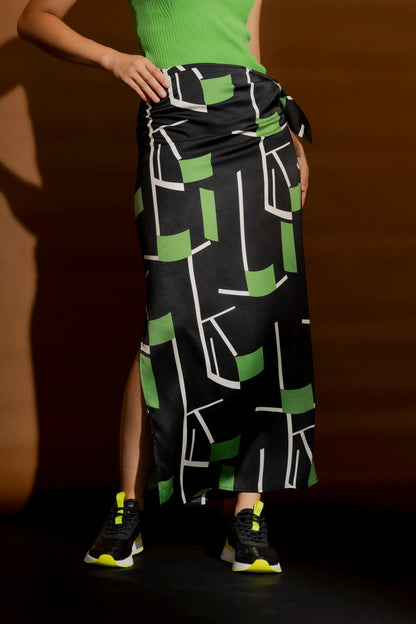 Black/Green Tie Waist Skirt