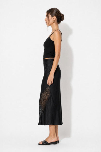 Black Glow Lace Bias Skirt