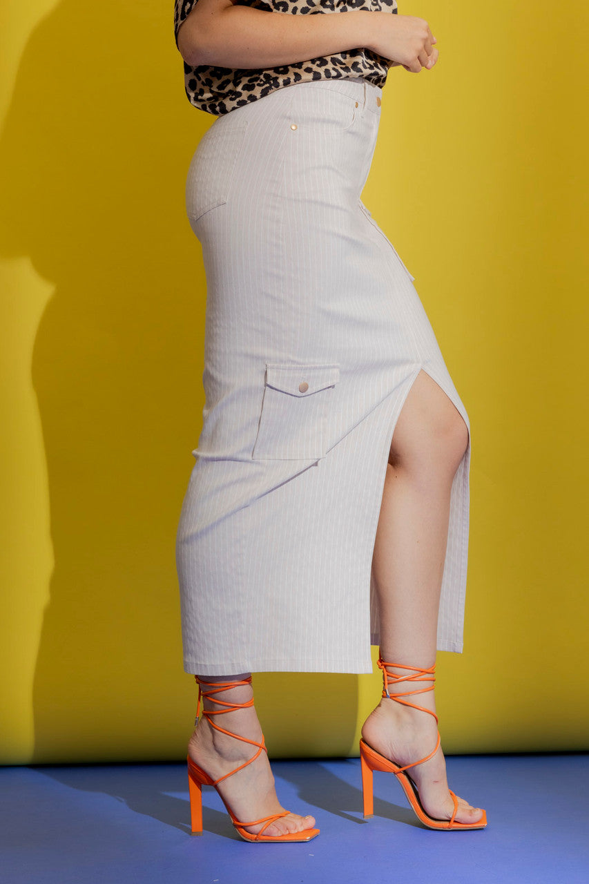 Beige Stripe Cargo Skirt Beige Stripe