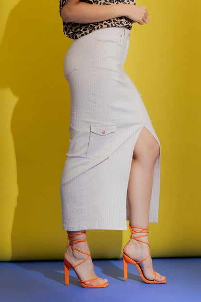 Beige Stripe Cargo Skirt Beige Stripe