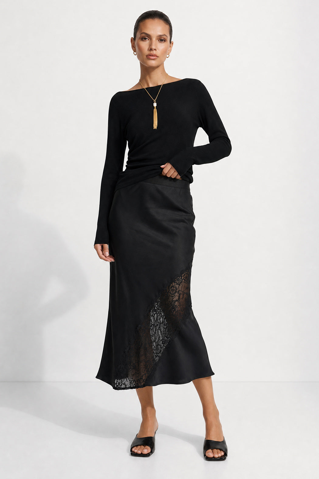 Black Glow Lace Bias Skirt
