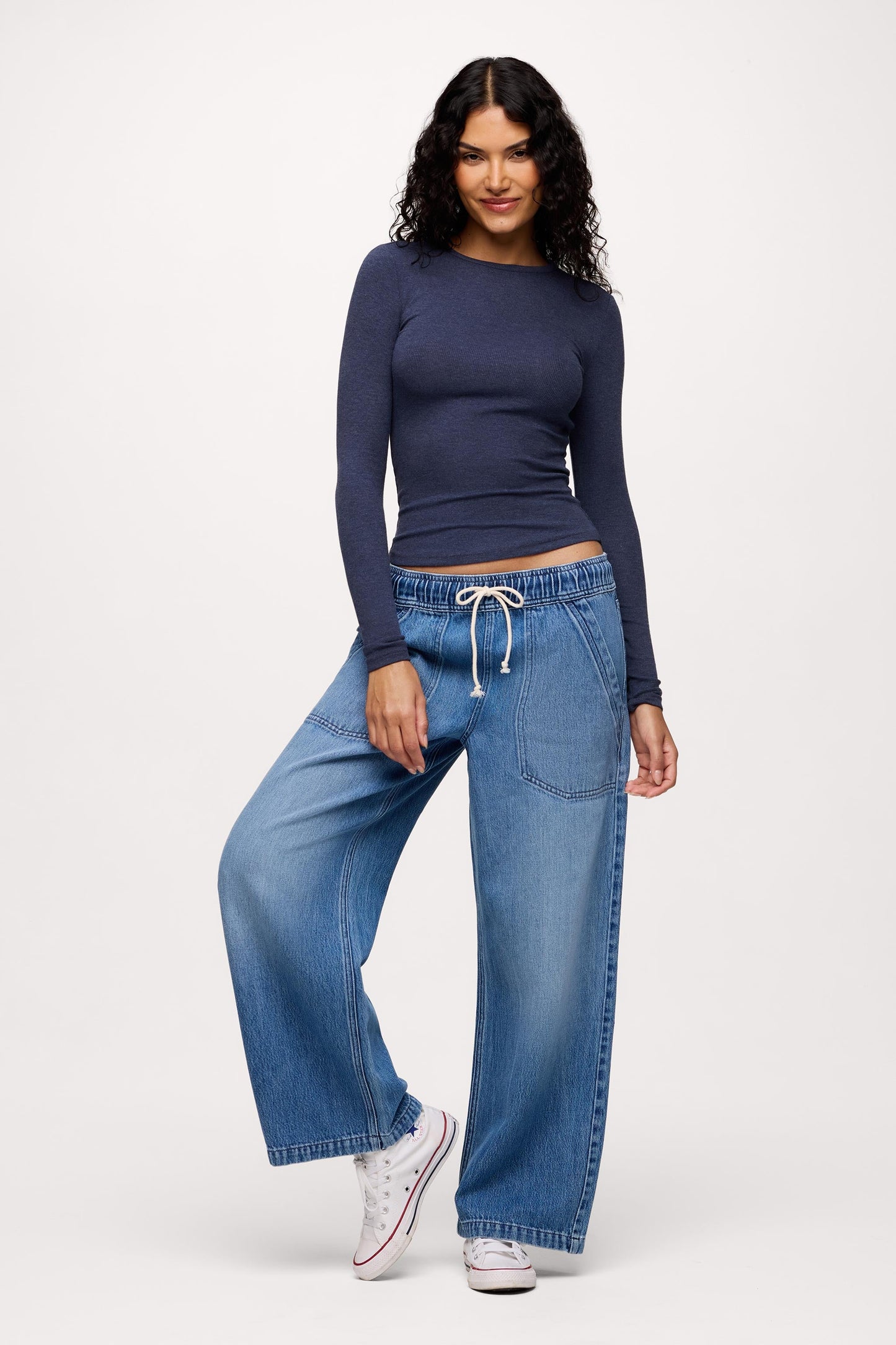 Slinky Rib Long Sleeve Shirt | Heather Navy