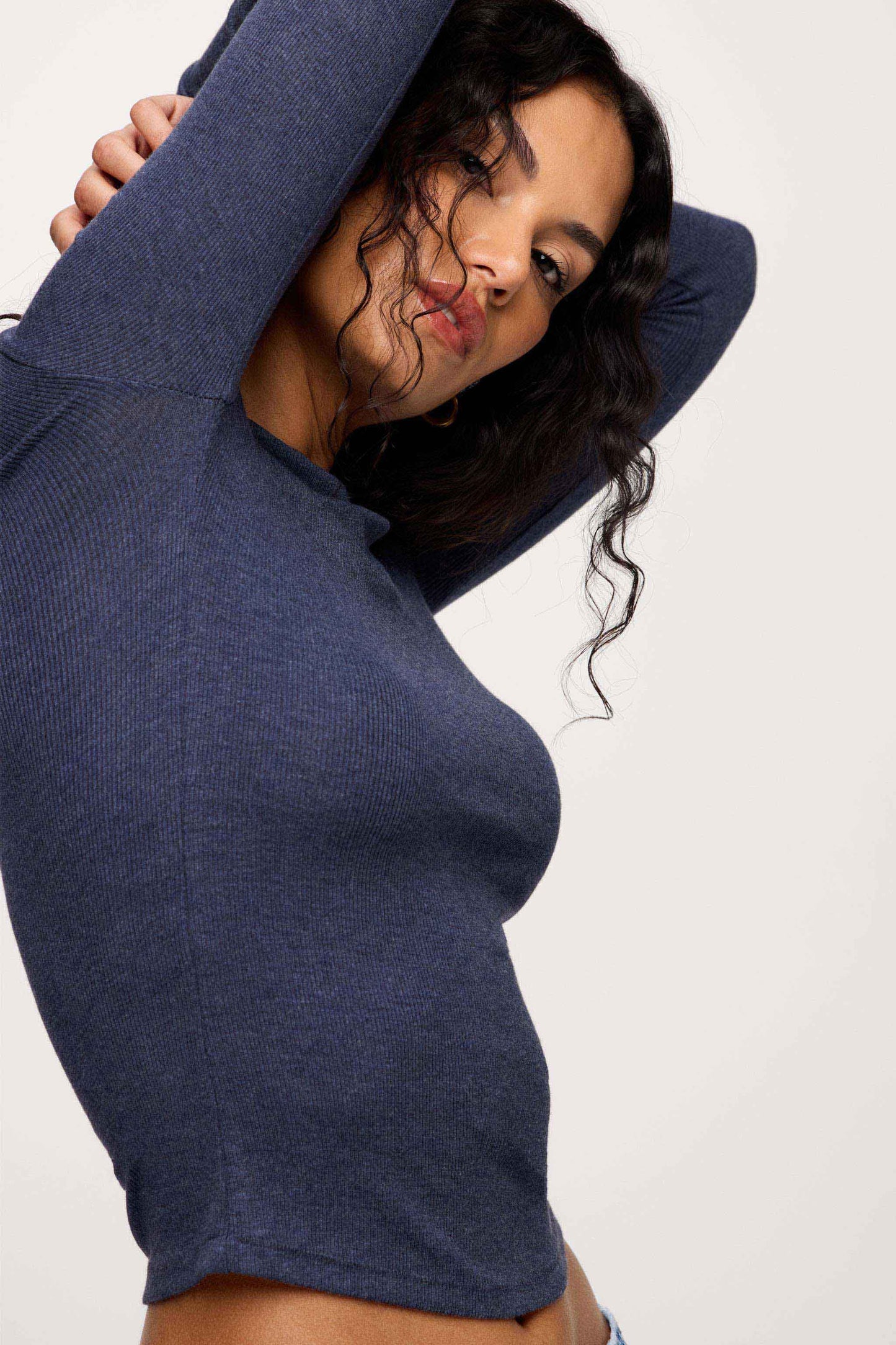 Slinky Rib Long Sleeve Shirt | Heather Navy