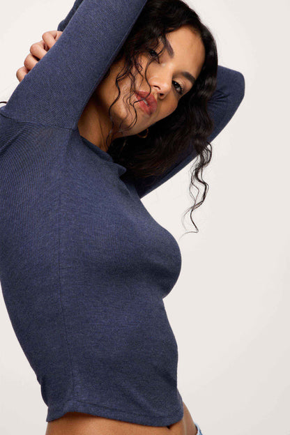 Slinky Rib Long Sleeve Shirt | Heather Navy