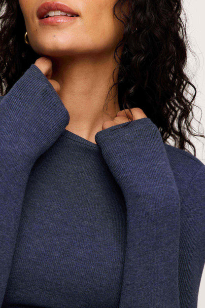 Slinky Rib Long Sleeve Shirt | Heather Navy