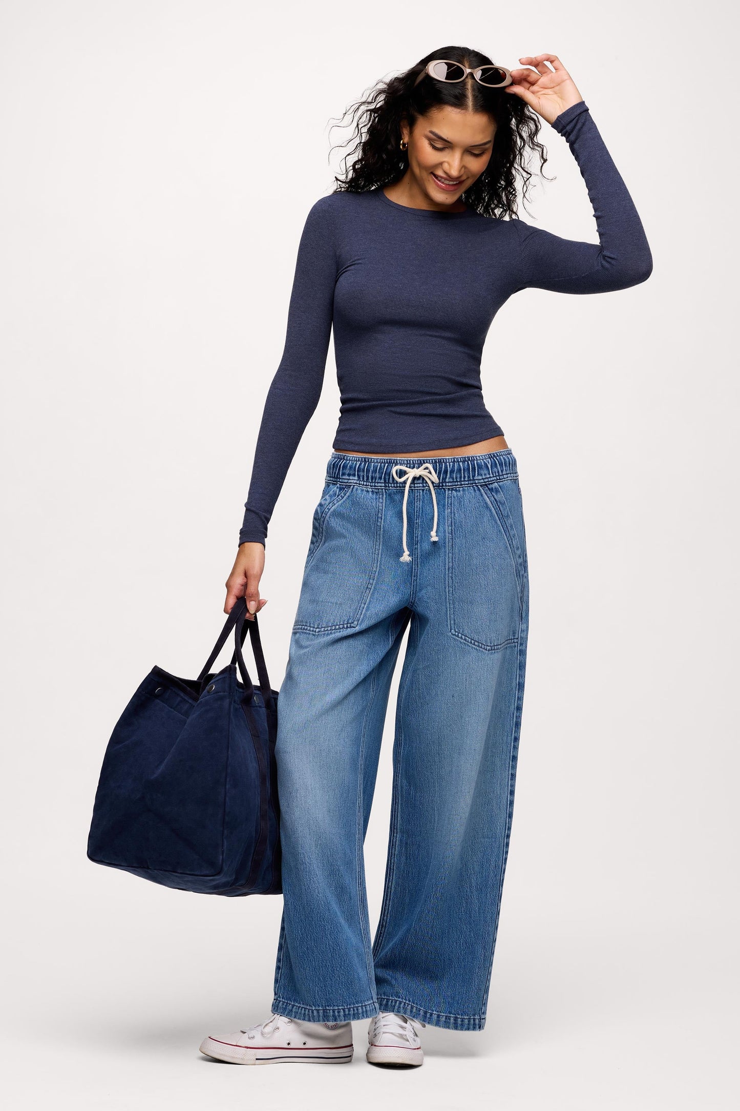 Slinky Rib Long Sleeve Shirt | Heather Navy
