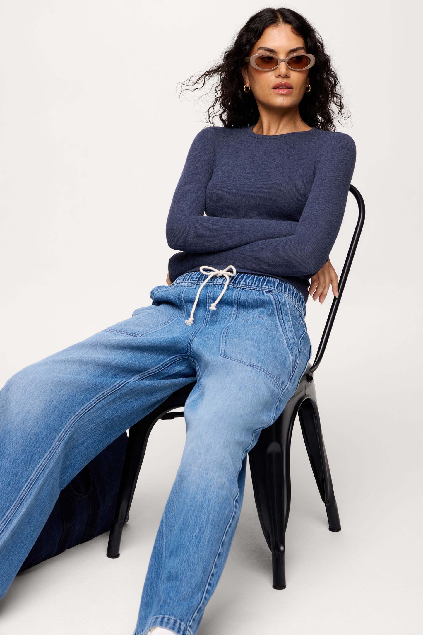 Slinky Rib Long Sleeve Shirt | Heather Navy
