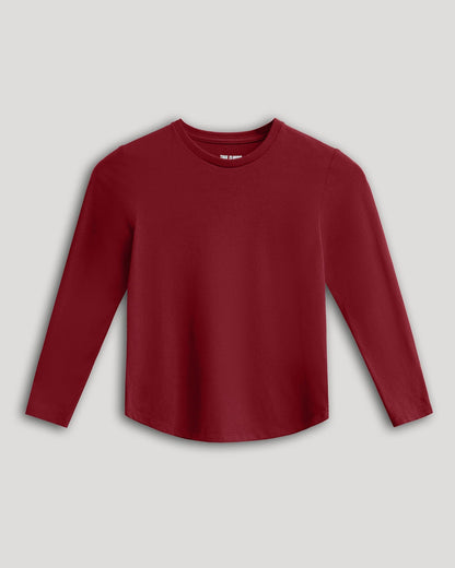 Boys' Dark Maroon Classic Long Sleeve Crew Neck