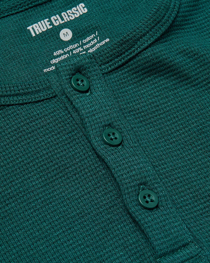 Boys Deep Emerald Long Sleeve Waffle Henley