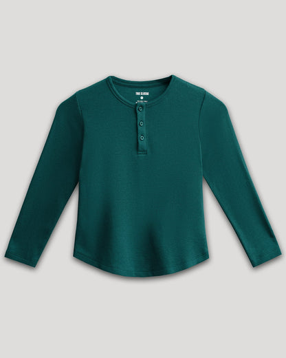 Boys Deep Emerald Long Sleeve Waffle Henley