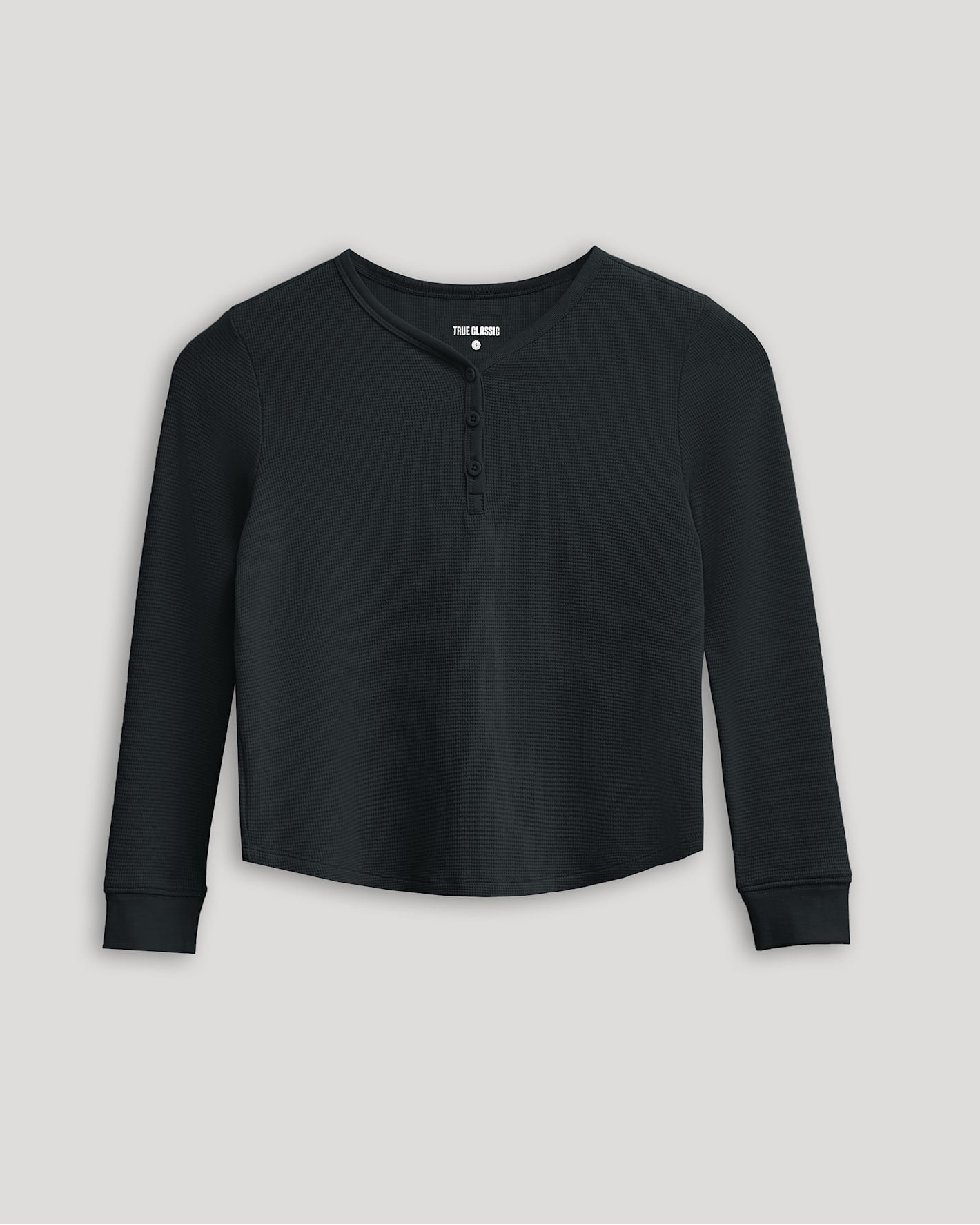 Girls Black Long Sleeve Boxy Waffle Henley
