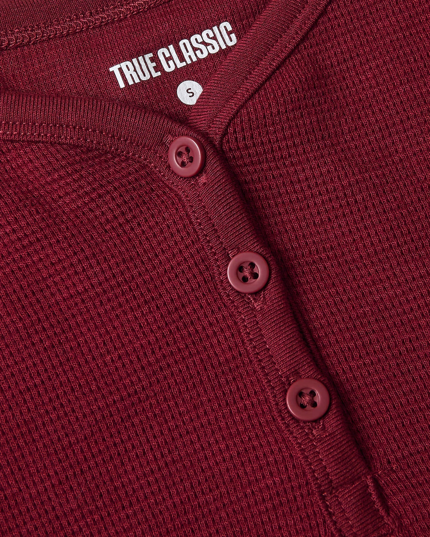 Girls Dark Maroon Long Sleeve Boxy Waffle Henley