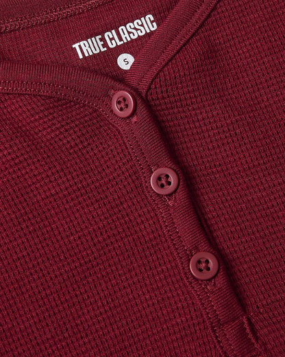 Girls Dark Maroon Long Sleeve Boxy Waffle Henley