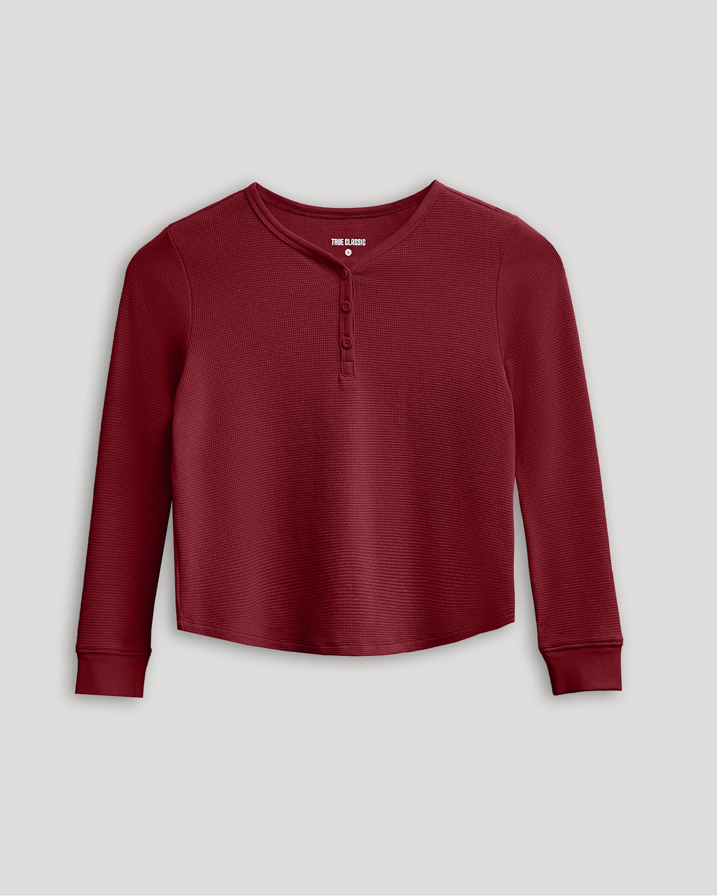 Girls Dark Maroon Long Sleeve Boxy Waffle Henley