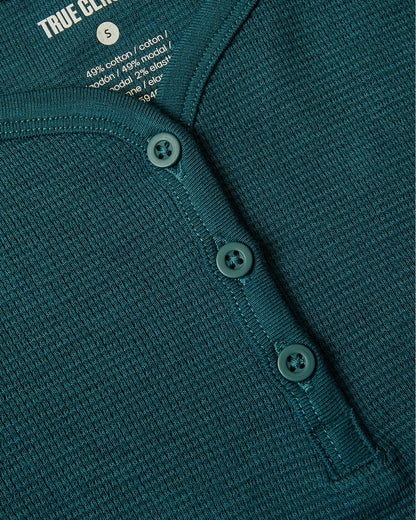 Girls Deep Emerald Long Sleeve Boxy Waffle Henley