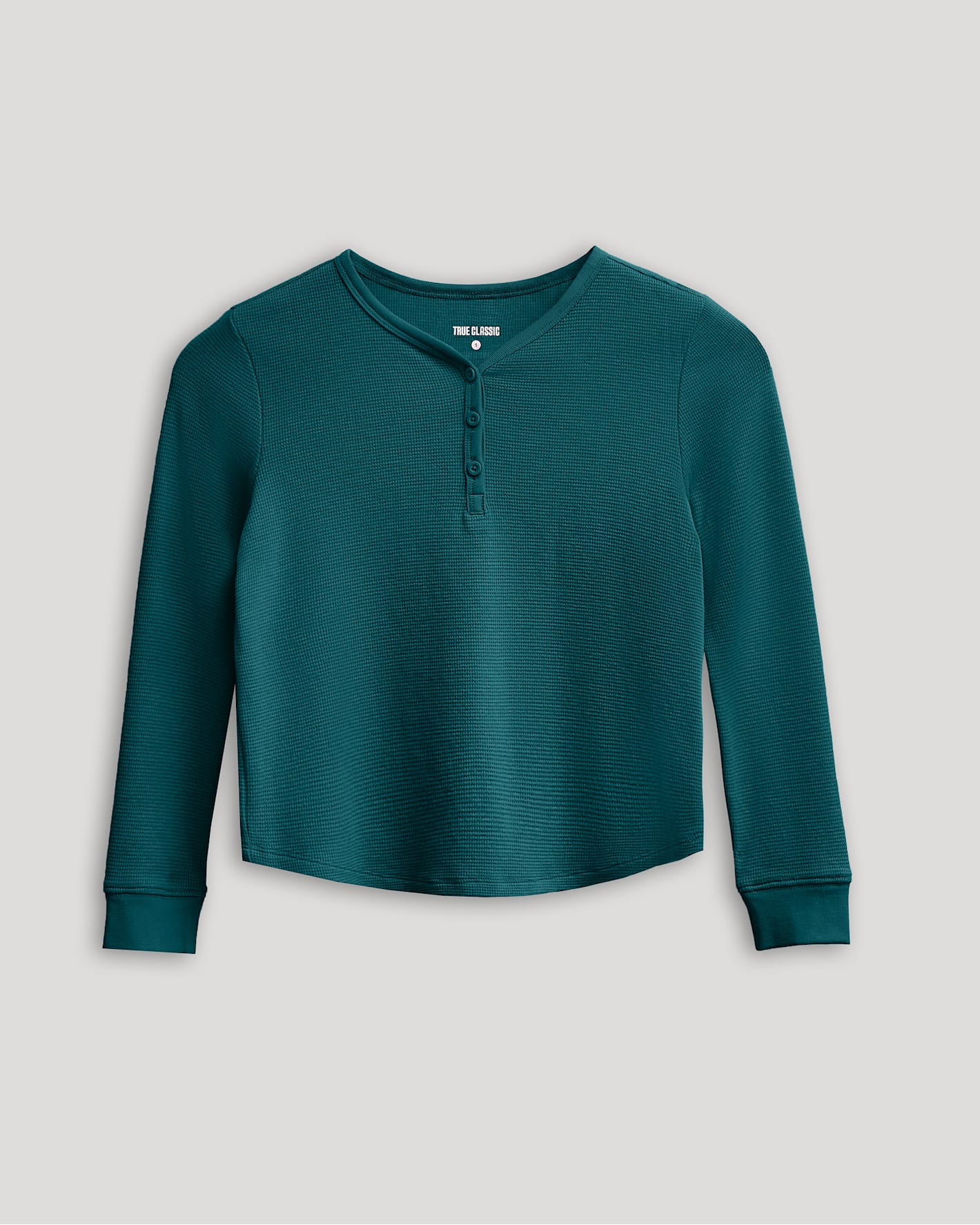 Girls Deep Emerald Long Sleeve Boxy Waffle Henley