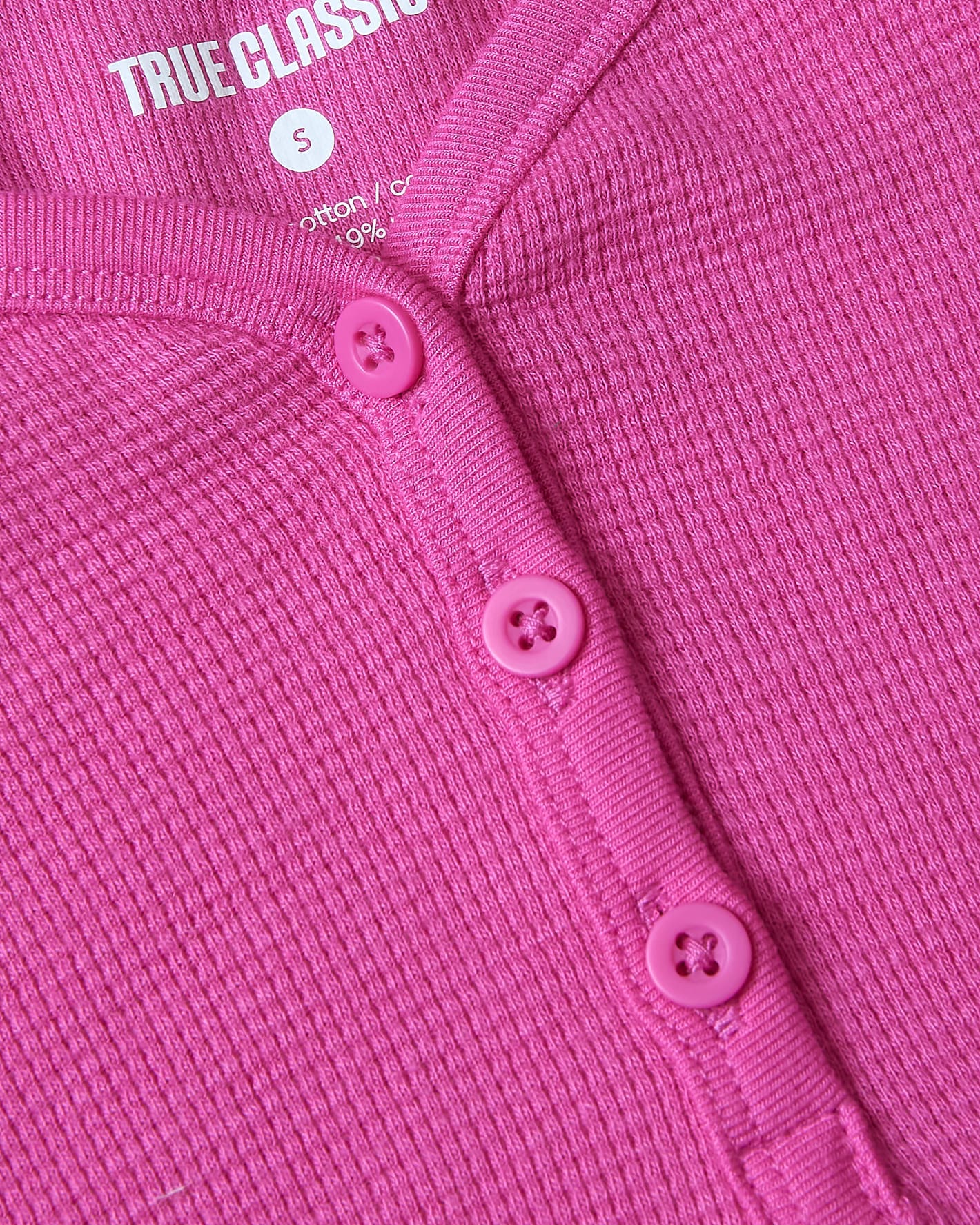 Girls Electric Fuchsia Long Sleeve Boxy Waffle Henley